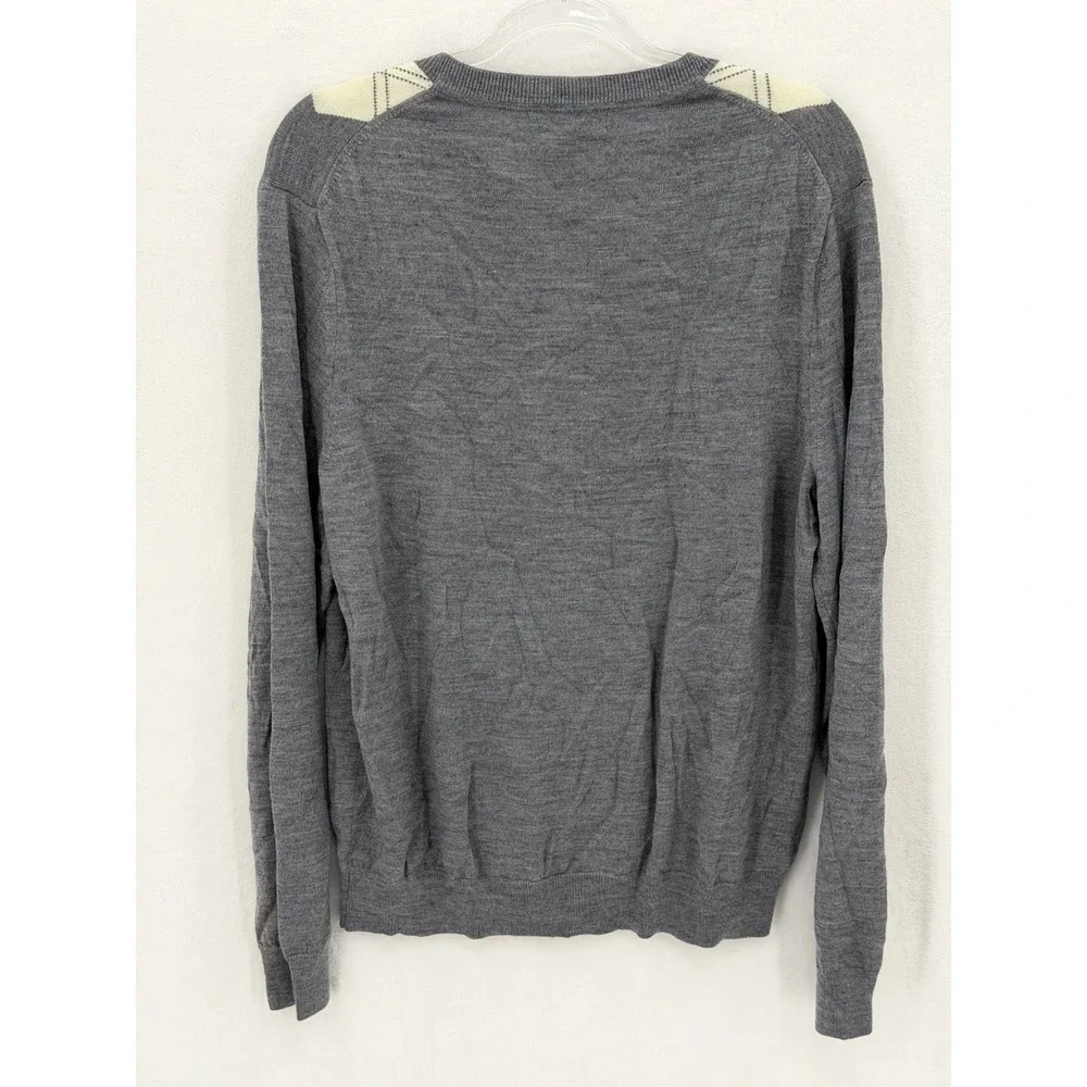 Banana Republic Sweater Mens Large Gray Extra Fine Merino Wool Argyle‎ Preppy
